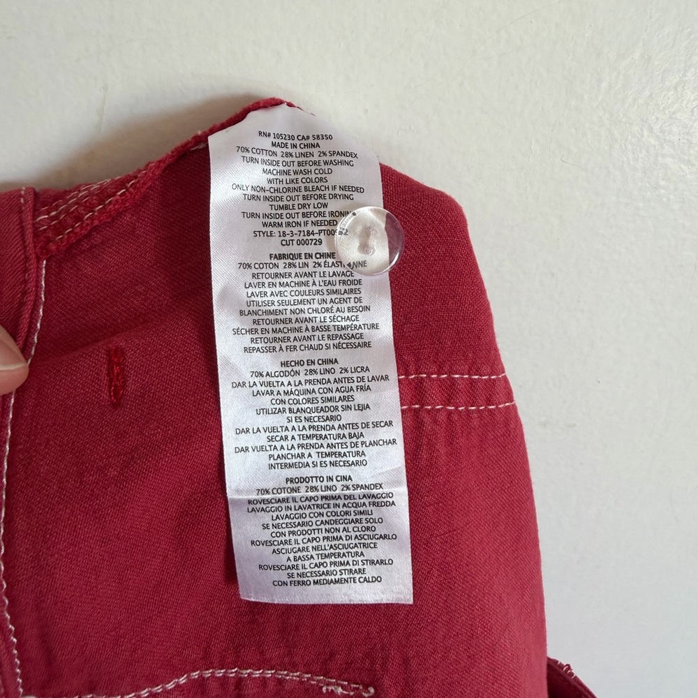 Joie Red Cargo Mid-Rise Pants with Contrast White Stitching size 12 EUC - Picture 8 of 9